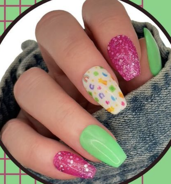 Green and Pink St. Patrick's Nails